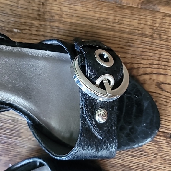 Like New Merona Size 5.5 Black Heels with Silver Buckle and detailing - Picture 3 of 9